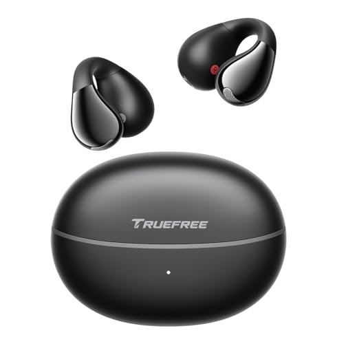 truefree B1 Open Ear Bluetooth Cuffie Clip On Sport Senza Fili Bluetooth 5.4 Auricolari Comfort, Suono 3D, EQ Dinamico App, Leggeri Stabili, Solo 5 g, Tempo di riproduzione 25 ore (Nero)