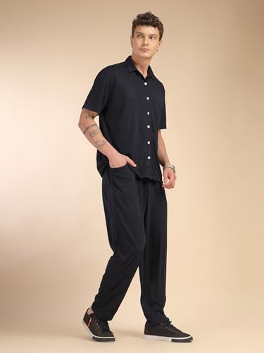 Image of Thomas Scott Men's | Relaxed Fit | Solid | 100% Polyester | Co-Ord Set With Short Sleeves & Spread Collar