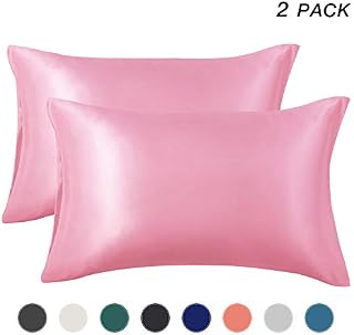 EXQ Home Satin Pillowcase for Hair and Skin, Pink Cooling Pillow Cases Queen