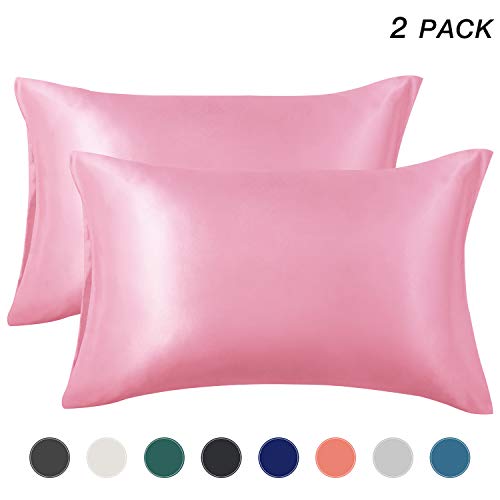 EXQ Home Satin Pillowcase for Hair and Skin, Pink Cooling Pillow Cases Queen