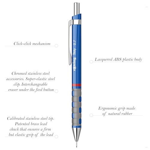 Image of Rotring 0.7mm Mechanical Clutch Lead Pencil | Tikky | for Smooth Writing Drafting Drawing | Blue Barrel | Stationery