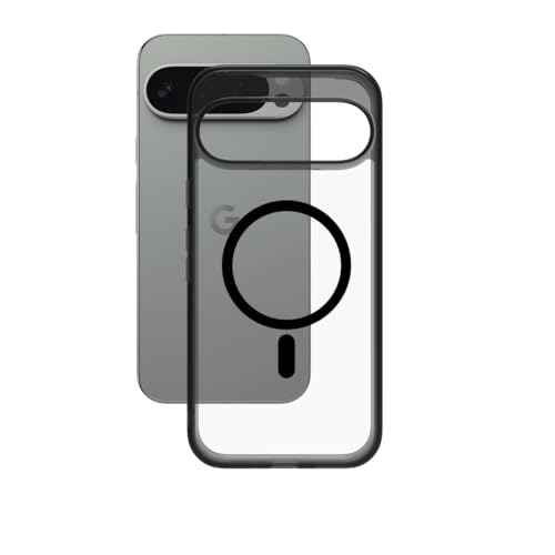 Image of RIGGEAR Shockproof Clear Hybrid Armor Magnetic Back Cover Case Compatible with MagSafe Accessories for Google Pixel 9 / Pixel 9 Pro (Clear-Black Bumper and Transparent PC)