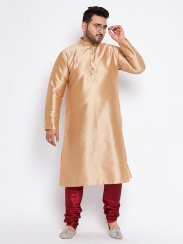 Image of Vastramay Plus Men's White Silk Blend Kurta Pyjama Set VPLUSMKWH001nPBL 44 | Independence Day