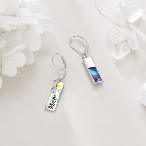 YFN Mountain Earrings 925 Sterling Silver Abalone Dangle Drop Mountain Jewelry Gift for Skiers, Hikers, Campers, Climbers and Nature Lovers3