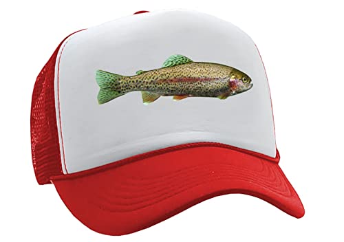 Rainbow Trout - Freshwater Fly Fishing Angler Fish - Vintage Retro Style Trucker Cap Hat (Red)