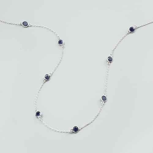 Ross-Simons 3.10 ct. t.w. Sapphire Station Necklace in Sterling Silver3