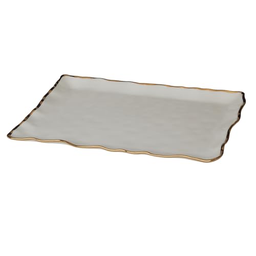 Regency Gold Porcelain Rectangular Platter with Scalloped Edges, Metallic Gold Rim, 16x11.75in, Elegant Serving Dish for Appetizers, Desserts & Buffet, Durable Dinnerware for Entertaining & Everyday