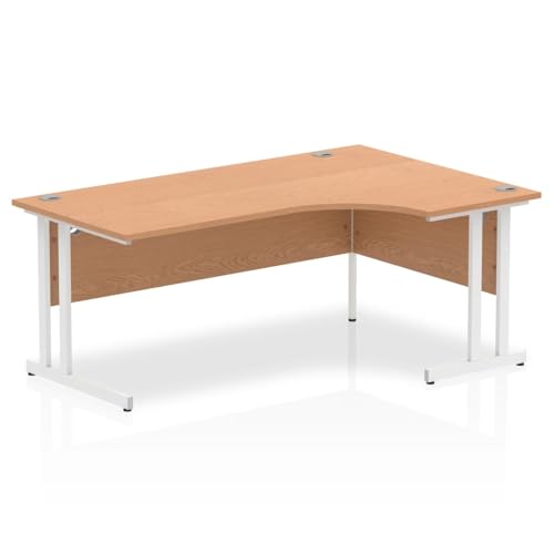 Mr Office Impulse Right Crescent Desk, White Cantilever Leg, Oak, 1800