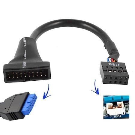 PrimeX PX-4584 Anakart USB 2.0 Girişi USB 3.0 Porta Çevirici Kablo, 9 Pin USB 2.0 Anakart Header to 19 Pin USB 3.0 Ön Panel Dönüştürücü, PC Kasa Ön USB Port Bağlantı Adaptörü