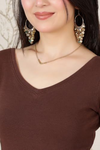 Image of Mlada V-Neck Stretchable Saree Blouse Top for Women | Slim Fit 3 /4th Sleeves Solid Cotton Blouses | Readymade Saree Blouses for Women Festive & Ethnic | Blouse Crop Top