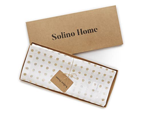 Solino Home Linen Printed Table Runner 14 X 72 Inch – 100% Pure Linen Metallic Gold Dots Table Runner – Machine Washable And Handcrafted From European Flax #TOP4
