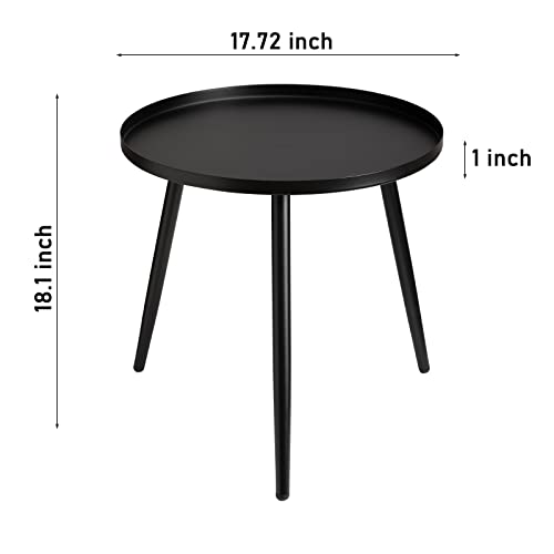 danpinera Black Round Side Table, Metal Round End Table Small Circle Side Table for Living Room Bedside Small Spaces Outdoor, 3 Legged Black
