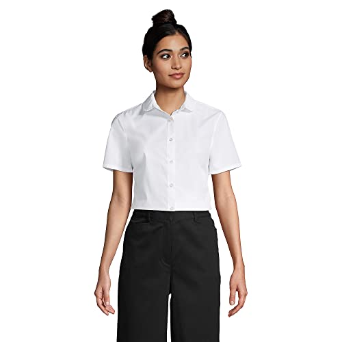 Lands' End Uniform Girl Short Sleeve Cvc Peter Pan Collar Broadcloth Blouse White Womens Regular 16 #TOP11