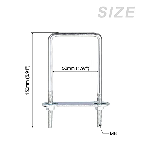 Image of METALLIXITY U Bolts 2 Sets (M6x50x150mm), Square U Bolt Carbon Steel with Accessories - for Construction, Pipe