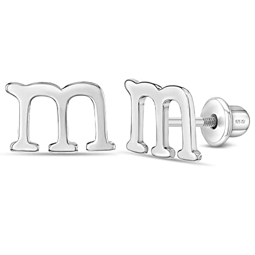 925 Sterling Silver Polished Initial Letter Screw Back Earrings For Little Girls & Preteens - Casual Initial Earrings For a Young Girls Birthday Event - Small Earrings For Girls