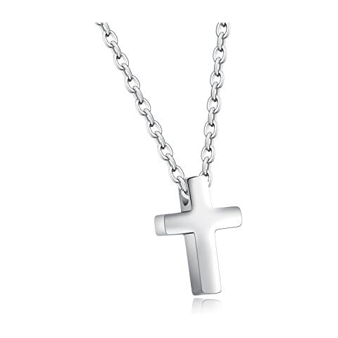 TEMICO Tiny Simple Cross Pendant for Children Boys Girls Stainless Steel Small Necklace with 16" Chain Cover