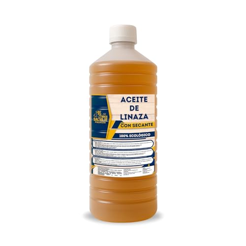 Aceite de Linaza CON SECANTE para la Madera | Ladrillo, Terrazo, Teja | Nutrición | Protección (1 LITRO) BRICOSALVAJE PREMIUM
