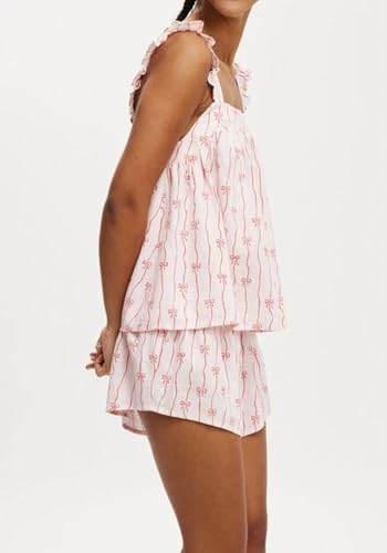 Women’s Y2K 2 Piece Set Bow Striped Sleeveless Pajama Set Ruffle Summer Tank Top Shorts Lounge Sets3