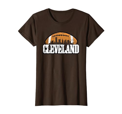 Vintage Retro Cleveland-Football Skyline CLE Downtown Ohio T-Shirt, Women, Brown, XX-Large