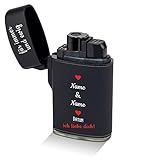 PR Print Royal Feuerzeug selbst gestalten - mit Namen & Datum Bedrucken - Für Immer & ewig - Sturmfeuerzeug, Flüssiggas nachfüllbar I Personalisiertes Foto-Geschenk - Schwarz gummiert