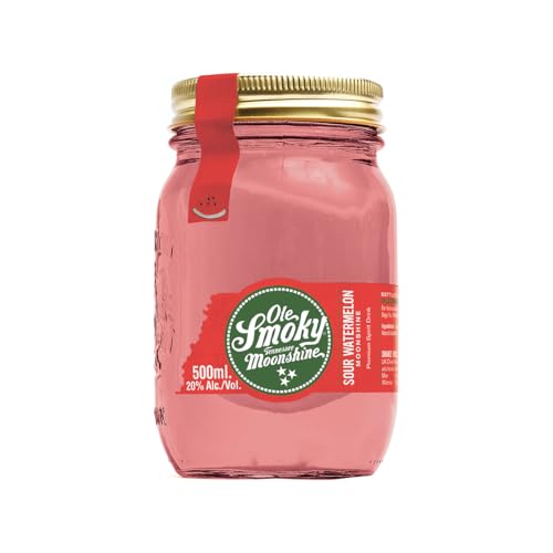 Ole Smoky Sour Watermelon Moonshine 50cl - 20% ABV Tennessee Mountain-Style Spirit - Flavoured Moonshine Alcohol for Cocktails