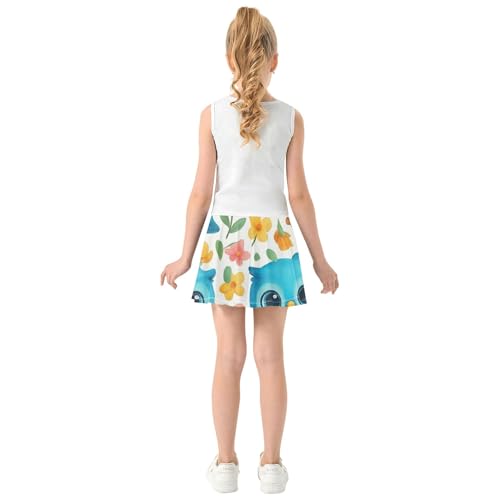 Cute Comfy Athletic Shorts Girls Skorts Tennis Skirts Toddler Cheer Skirt Cute Blue Owls Flowers White 4t4