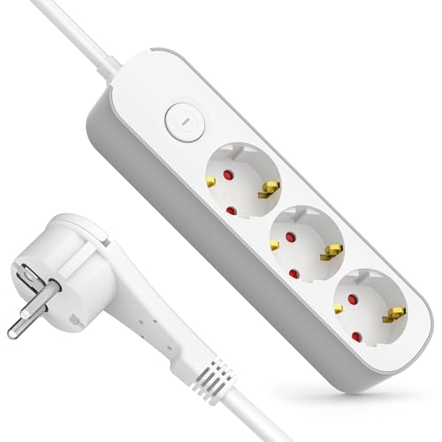 Steckdosenleiste 3-Fach Mehrfachsteckdose mit Schalter 3M Flacher Stecker Steckdose mit Kindersicherung 3Fach Steckdosenleiste für Haushaltsgeräte Computer Handy-Ladung Büro Schlafzimmer Familie