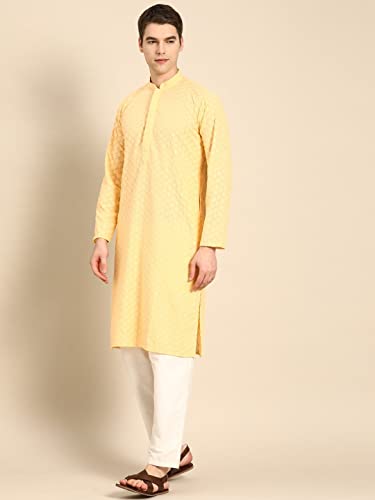 Image of Rajubhai Hargovindas Men Pure Cotton Chikankari Embroidered Straight Kurta