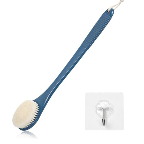 Brosse de dos pour douche exfoliante et douce en bleu antidérapant