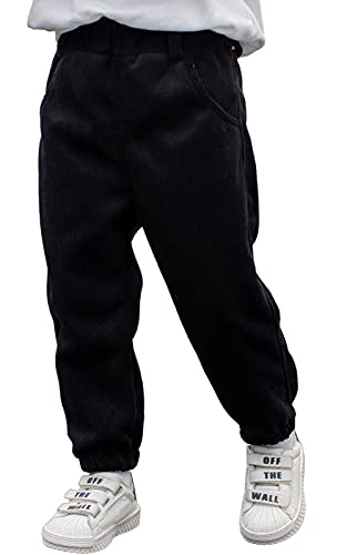 Maeau Unisexo Pantalones de Pana para Niños Niñas Pantalones Largos Cintura Elástica con Bolsillos para el Invierno 7-8 Años Negro Cover