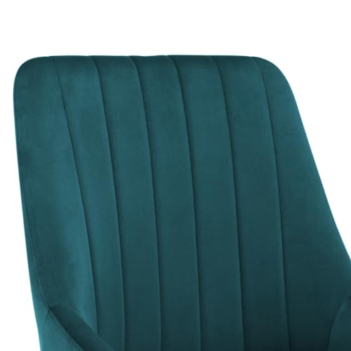 Image of Finch Fox Morris Velvet Dining Chair for Living Room, Bedroom, Home Office with Black Metal Legs in Teal Blue Color (Set of 6)