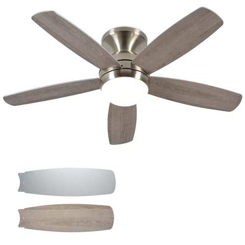 Teracfan Nickel Flush Mount Ceiling Fans with Lights 52 Inch, Low Profile Ceiling Fans with Remote,Small Ceiling Fan with Wood Blades for Bedroom/Living Room/Dining Room,Reversible,Dimmable by Teracfan - Used condition - US$92.29