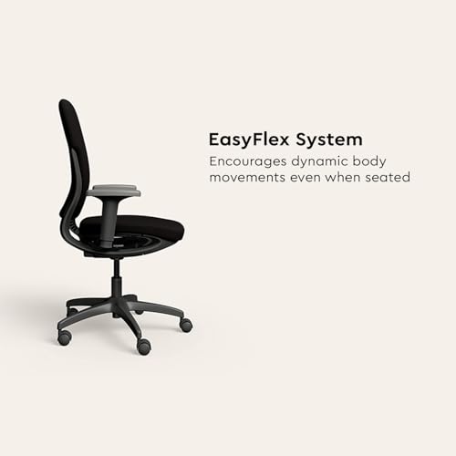 Image of Interio by Godrej Chair, Motion High Back Knitted Fabric Ergonomic Office Chair (Black Ink - Grey Body), 1-Year Warranty, Adjustable Armrest