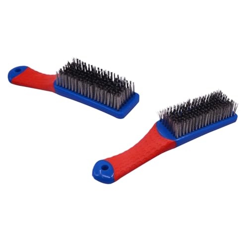 Image of RUIAN 2 Pack Wire Brush, Stainless Steel Scrub Brush with Rubber Covered Handle for Metal Surface Cleaning.