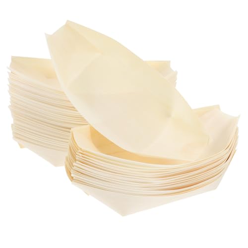 AUTSUPPL 50 Plateaux en Bois Jetables de Bateau 6 Pouces, Vaisselle pour Bateau Rustique, Barquettes Alimentaires pour Sushi, Snacks et Restauration, Emballage Pratique pour Événements