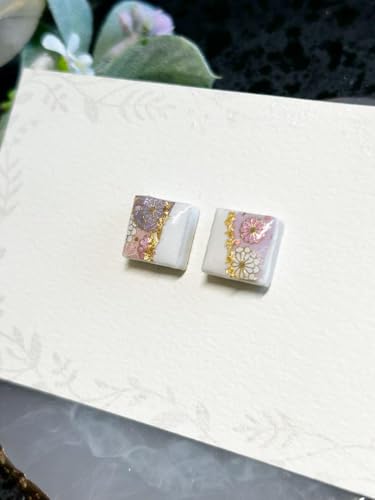 再販!!パープル 美濃焼タイルピアス イヤリング タイル 花柄 振袖 和風 <0601z美濃焼アクセサリー>