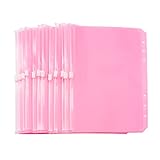 Pink A5 Binder Pockets 12pcs Zipper Cash Envelopes Pouch Loose Leaf Bags 6 Holes PVC Zip Organizer Folder for Planner Journal Budget Filing