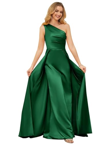 Satin Mother of The Bride Dresses for Womem One Shoulder Prom Dress 2025 Ruched Floor Length Formal Evening Party Dress4