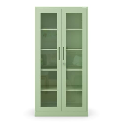 Jan Nowak Armoire de Bureau Metallique 185 x 90 x 40 cm | Etagères Réglables en Hauteur, 2 Clés Incluses | Etagère en Acier Robuste avec Portes en Verre...