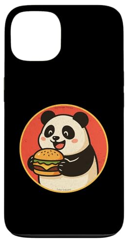 レトロアニメ「ハンバーガーパンダ」かわいいフードデザイン スマホケース iPhone 13 用