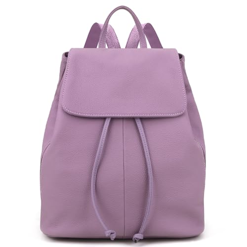 Image of BOYATU Women's Full-Grain Leather Backpack Purse, Minimal Structured Design, Work Commuter & City Travel, Compact Everyday Essentials, Fashion RFID Pocket Bag ((Purple)