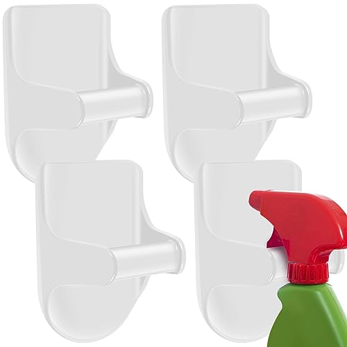 MENIBBLER 4 Pcs Spray Bottle Hooks,Wall Mounted Spray Bottle Hanger Self Adhesive Spray Bottle Holder Multipurpose Spray Bottle Organizer for Bathroom Cabinet Kitchen