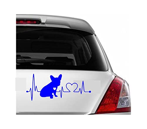 Image of Vinyl French Bulldog Heartbeat Glossy Car Glass Door Sticker 7 x 3 Inches Blue