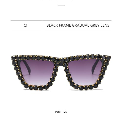 Trendige Strass-Cat-Eye-Glitzer-Sonnenbrille für Damen, Cateye-Vintage-Sonnenbrille mit funkelndem Kristall-Diamant, Modell Catwalk Eyewear, c1, Einheitsgröße