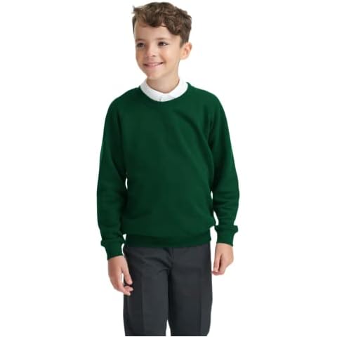 Boys Girls Unisex School Crew Neck Jumper Round Neck Fleece Sweatshirt Uniform Ages 3-16 Years Bottle Green Cover
