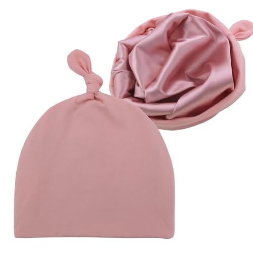 Image of Silky Satin Lined Newborn Hat Hair Care Knot Beanie Hats for Infant Baby Boys Girls Caps 0-6 Months
