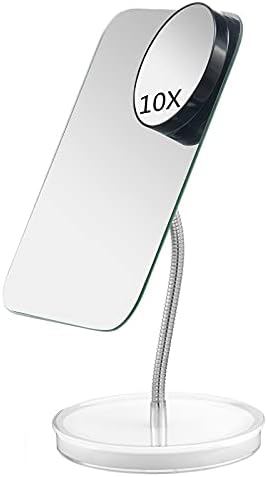 Jasefa Desk Makeup Mirror with Detachable 10x Magnification,360° Rotation Flexible Gooseneck Mirror with Stand,Tabletop Cosmetic Mirror,Good for Shower Shaving Traveling-White