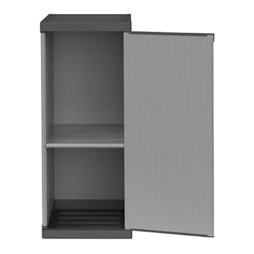 mongardi: Armadietto in resina di PVC e PP, 1 Anta, 1 Ripiano, Facile da Montare, Modular System, Resistente, Adatto ad ambienti Interni ed Esterni, 34L x 40P x 85H cm, Grigio e Nero