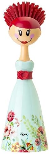 Vigar Dolls Kalho Dish Brush with Printed Dress, 10-3/4-Inches, Green, Red