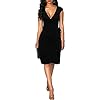 Berydress Women's V-Neck Short Sleeve Solid Stretchy Cocktail Wrap Dress Fitted Knee Length Black Dress (XL, 6028-black)